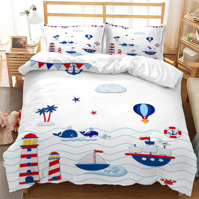 Cute Ocean Animal Duvet Cover Microfiber Marine Life Print Bedding Set Sea Turtle Coral Comforter Cover For Boys Girl Room Decor