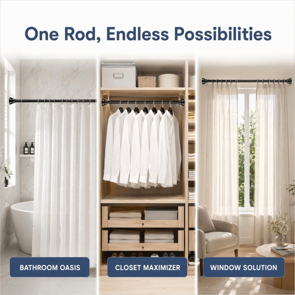 Telescopic Design Shower Curtain Rod Black Expandable Curtain Rod Bathroom Shower Closet