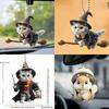 Cute 2D flat Cat-Shaped RearView Mirror Pendant Auto Interior Car Realistic Animal Hanging Ornament Car Interior Decoration