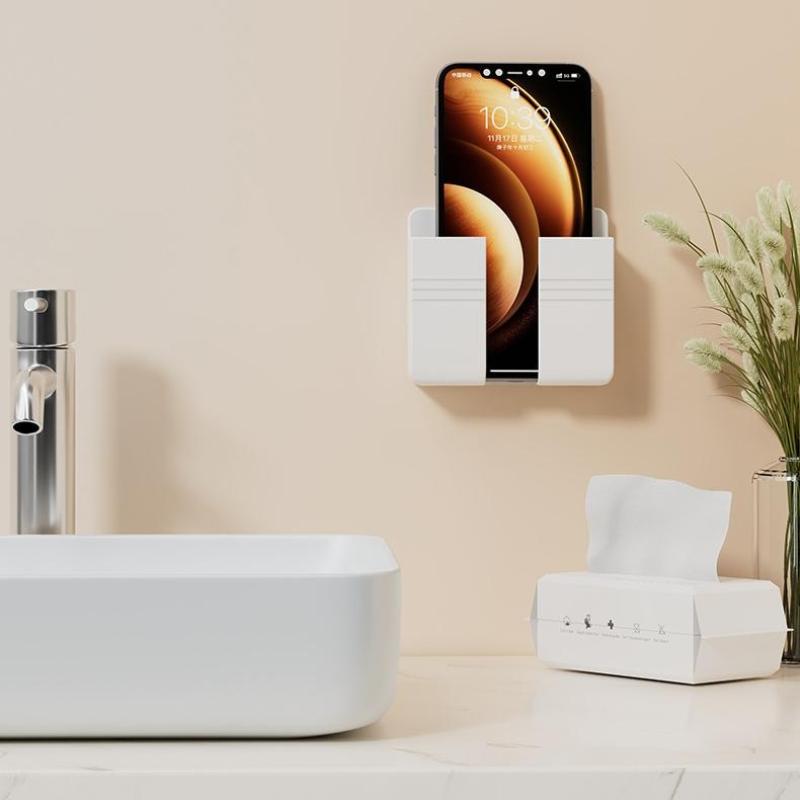 2/5Pcs Wall Mounted Storage Phone Charging Remote Control Holder With Holes For Kitchen Bedroom Bathroom