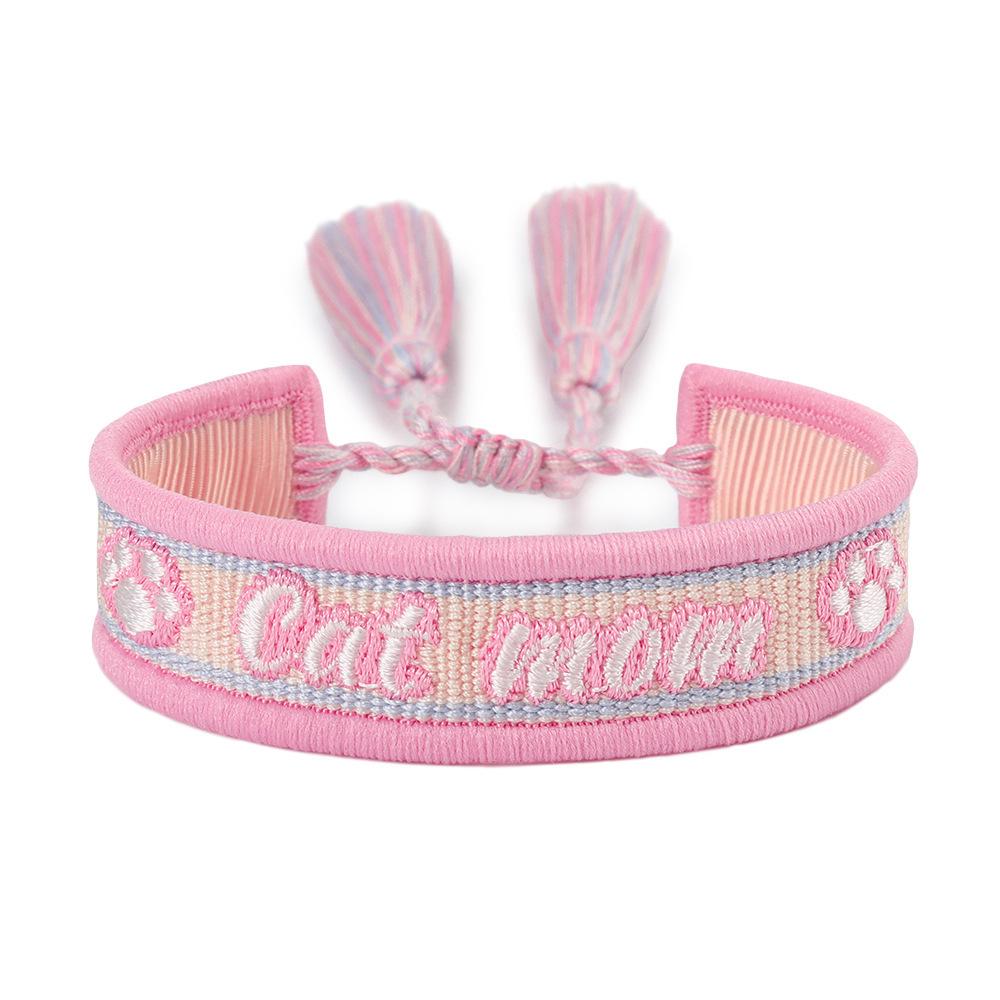 Trendy Handmade Woven Pet Bracelet with Love Embroidery and Tassels