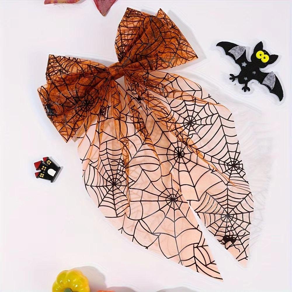 Dark Style Halloween Hair Clip Orange Bow Spring Clip Vintage Hair Accessories  Festival Occasion