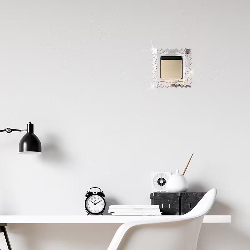 4/8 Stück 3D Spiegel Wandaufkleber Selbstklebend Lichtschalter Abdeckung Aufkleber an der Wand Haus Zimmer Dekoration Rahmenform