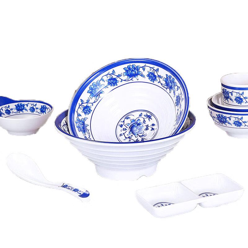 Jiuyue Mei A5 Melamin Blau & Weiß Floral Nudelschalen (10er-Set)