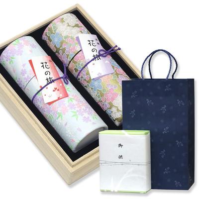 Sympathy Incense Gift Set In Paulownia Wood Box [Hanakurabe (Compare) Two Types) Sandalwood with Outer Wrapping and Carry Bag Included] Made In Japan,