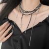 Glass beaded fringed cross multi-layer necklace stacked with high-end exaggerated collarbone chain personalized niche items