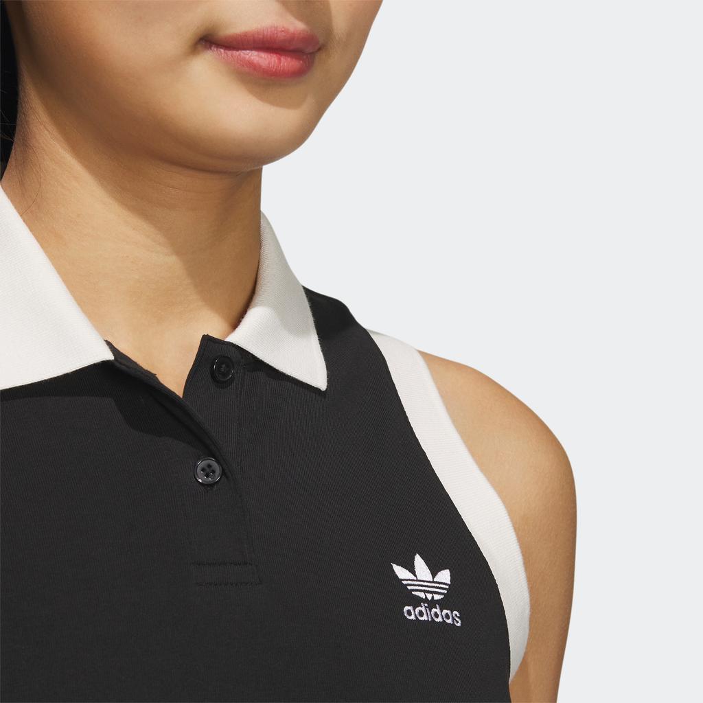 Adidas Originals X Monkey Kingdom Collaboration Spicy Girl Series Color Block Polo Neck Sleeveless Dress Women Dresses Black IP1779