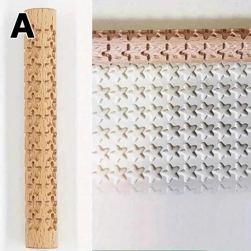 Relief Wood Texture Rolling Stick Pottery Clay Tools Rod Relief Flower Pattern Embossed Rod Mud Roll DIY Ceramic Clay Modeling