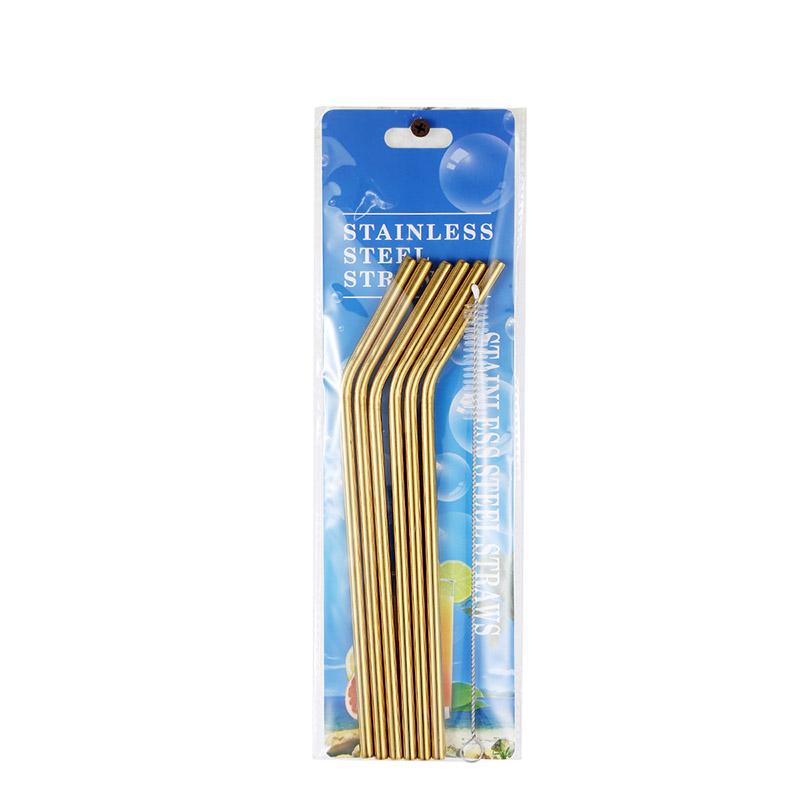6pcs Metal Reusable 304 Stainless Steel Straws Straight Bent Drinking Straw With Case Cleaning Brush Set Party Bar accessory