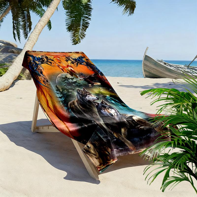 Indian Wolf Print Beach Towel, Large Soft Quick Dry Towel for Beach Camping Swimming