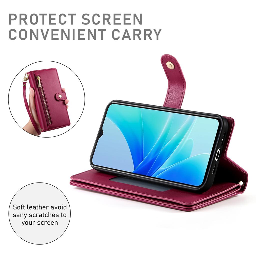 For Oppo A5x 5G/4G Case Zipper Pocket Wallet Leather Phone Cover with Straps