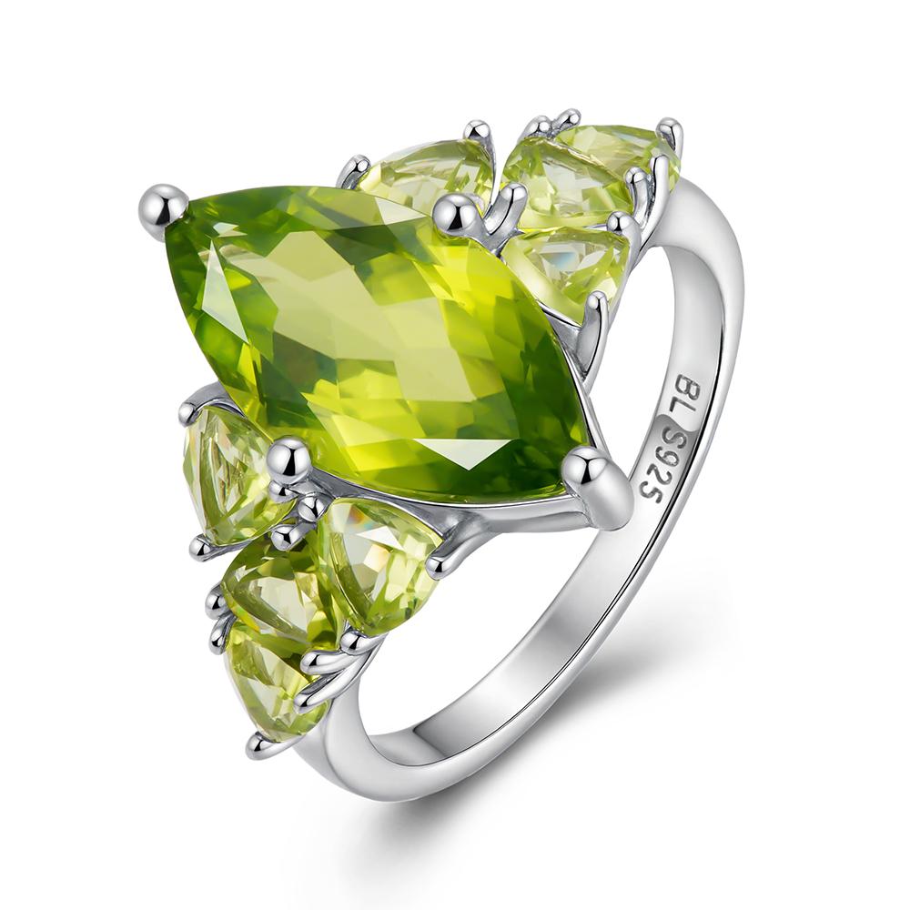 New light luxury 925 sterling silver big ring 7.40ct natural peridot August Birthstone Fine jewelry for women s anniversary gift US RING SIZE:7# зелёный