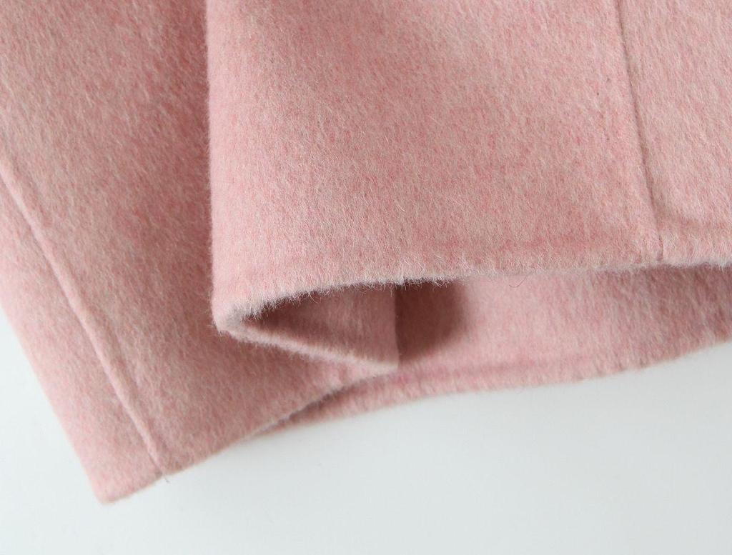 Mid-Length Wool-Cashmere Coat with Doll Collar & Petal Buttons, Double-Faced, Chic Autumn/Winter Style, Youthful Look.