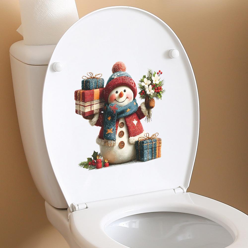 Cartoon Christmas Snowman Flowers and Gifts Bathroom Toilet Stickers Decorative Stickers