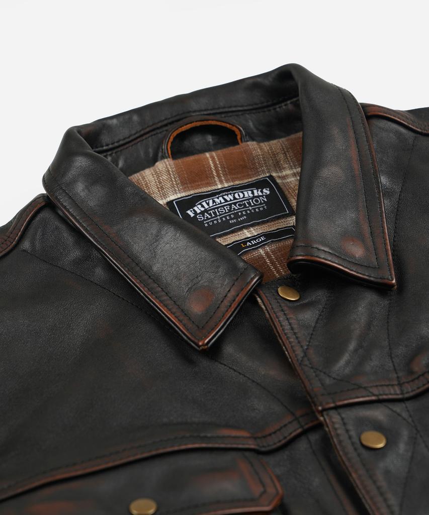 FRIZMWORKS Cowhide Storm Trucker Jacket _ Washed Brown