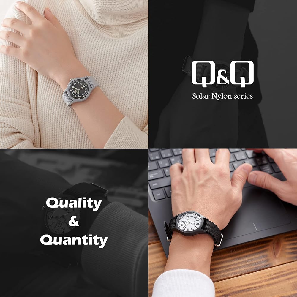 [Citizen Q & Q] Watch Q & Q, 10 ATM, Waterproof Analog Solar Watch, Nylon Strap, White Dial, H062...