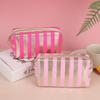 Phnom Penh Stripe Cosmetic Bag Pu Leather Anise Storage Bag Lady Clutch Bag