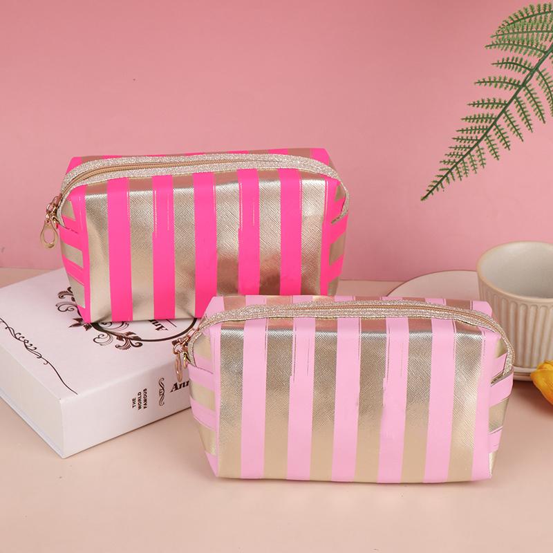 Phnom Penh Stripe Cosmetic Bag Pu Leather Anise Storage Bag Lady Clutch Bag
