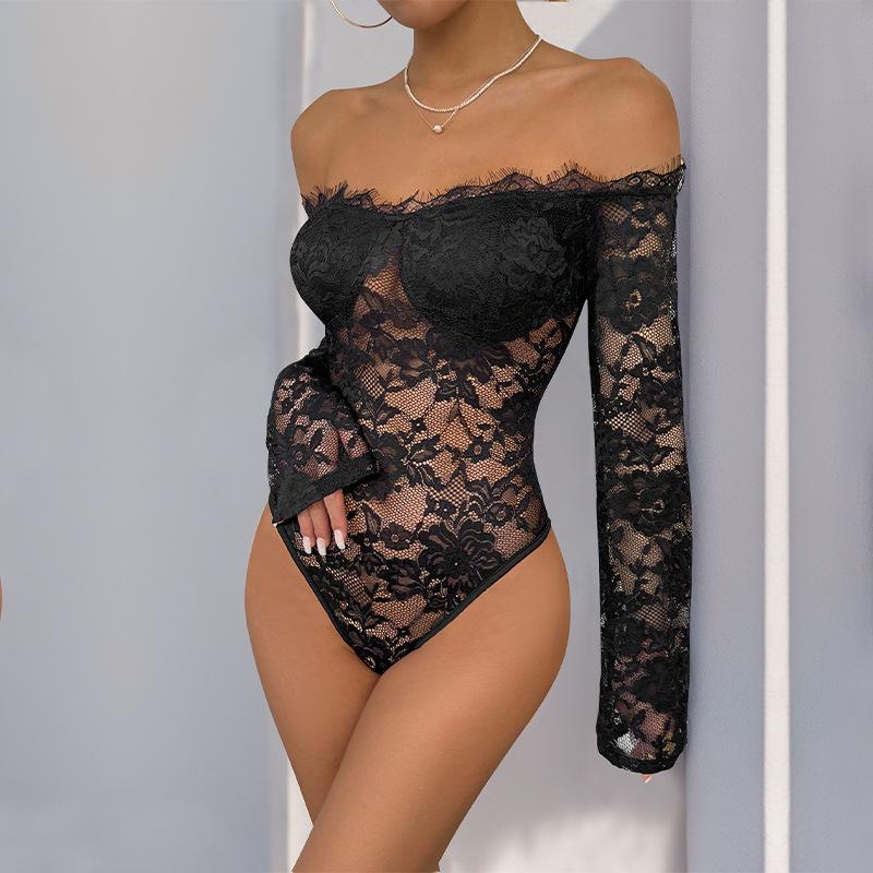 

Женский комбинезон с одним вырезом и длинным рукавом, черный боди XL чёрный