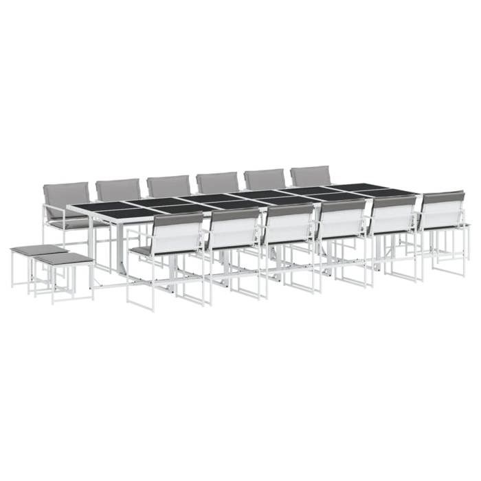 VidaXL Ensemble à manger de jardin avec coussins 17pcs blanc textilène, ensemble à manger d'extérieur, meuble à manger 3295102