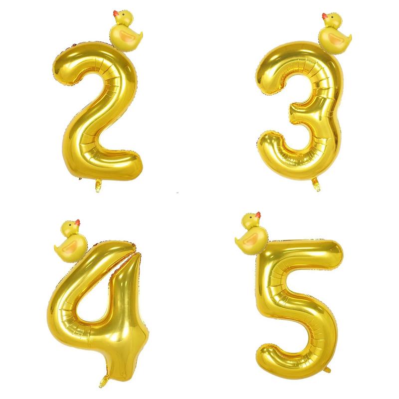 2Pcs Mini Duck Shape Foil Balloons Set Golden 40inch Number Balloon 0-9 Kids Birthday Party Deco Baby Shower Air Globos Gifts
