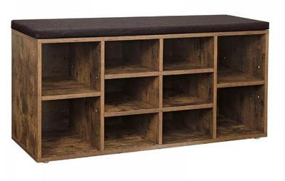 Shoe Bench, Shoe Shelf, Shoe Rack, Storage Cabinet, 10 Compartments, with Cushion, for Entryway, 104 X 30 X 48 Cm, Rustic Brown