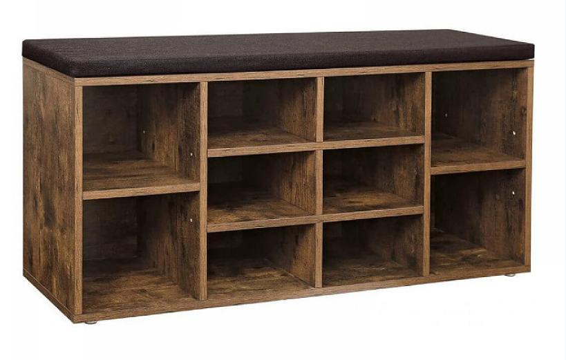 VASAGLE Shoe Bench, Shoe Shelf, Shoe Rack, Storage Cabinet, 10 Compartments, with Cushion, for Entryway, 104 X 30 X 48 Cm, Rustic Brown