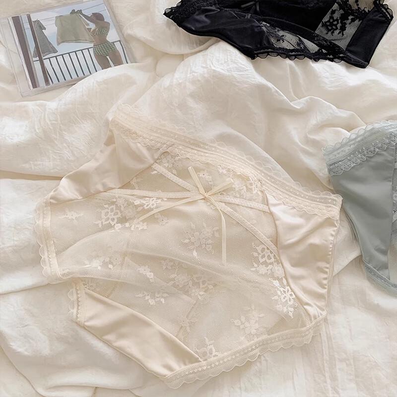 Tingmei Damen Sexy Spitzen-Slips mit Maulbeerseidenzwickel (3 Pack)