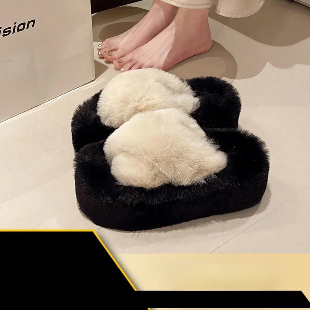 Fashion 2025 Autumn/Winter Candy Color Plush Slippers, Women's Plush Thick Sole Plus Size Cotton Slippers