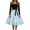 Women's Casual Christmas Print Square Neck Vintage Dress for Holiday Party and Everyday Wear