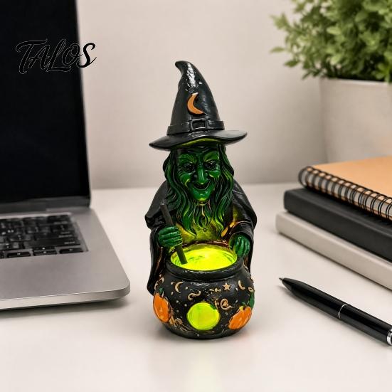 Spooky Halloween Table Centerpieces Witch Cauldron Lamp Figurine, Resin Scary Witches Lighted-Up Realistic Craft Cauldron, Festival Supplies