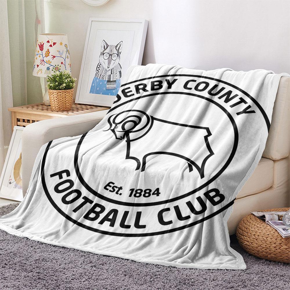 Derby County FC Logo Printed Flannel Blanket, Soft Throw for Bedroom Sofa, Washable,soccer Fan Merchandise, Great Gift.