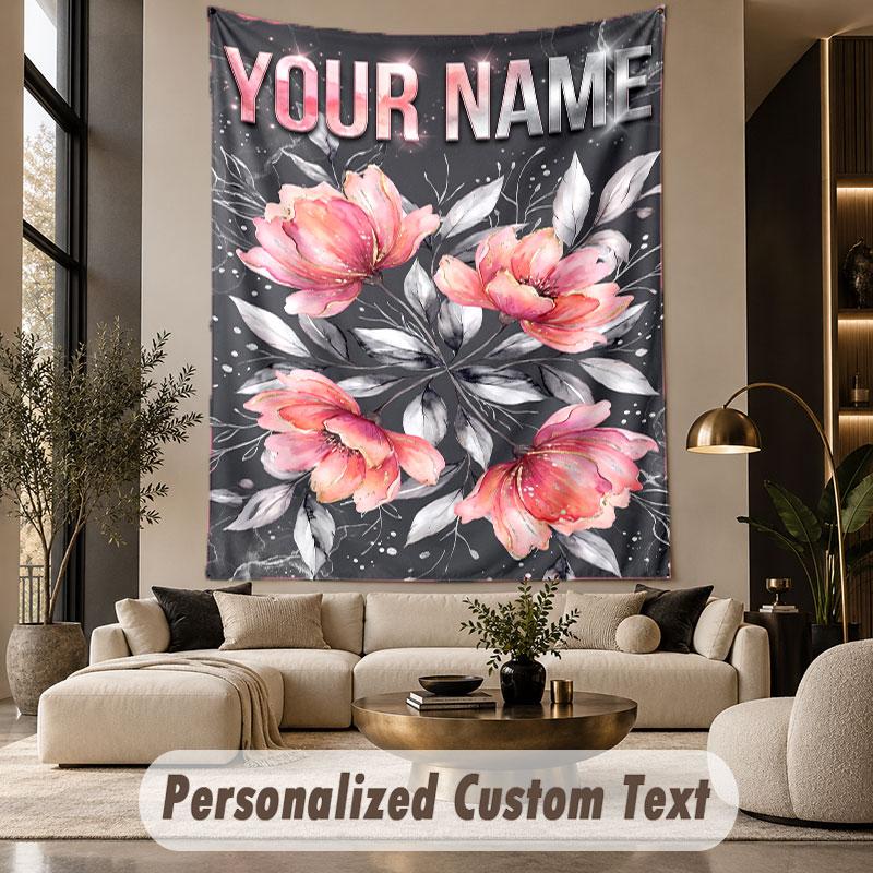 Floral Garden (275) Theme Wall Tapestry Customized With Name Text Personalized Hanging Tapestry For Bedroom Living Room Decor