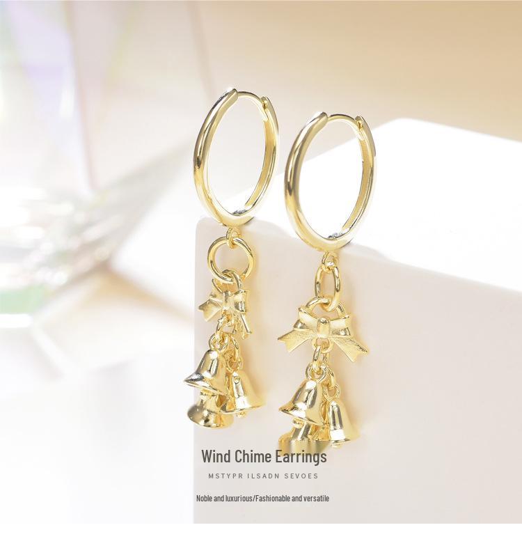Christmas Hot Selling Women’s S925 Silver Wind Chime Earrings with 18K Gold Plated Ear Cuffs