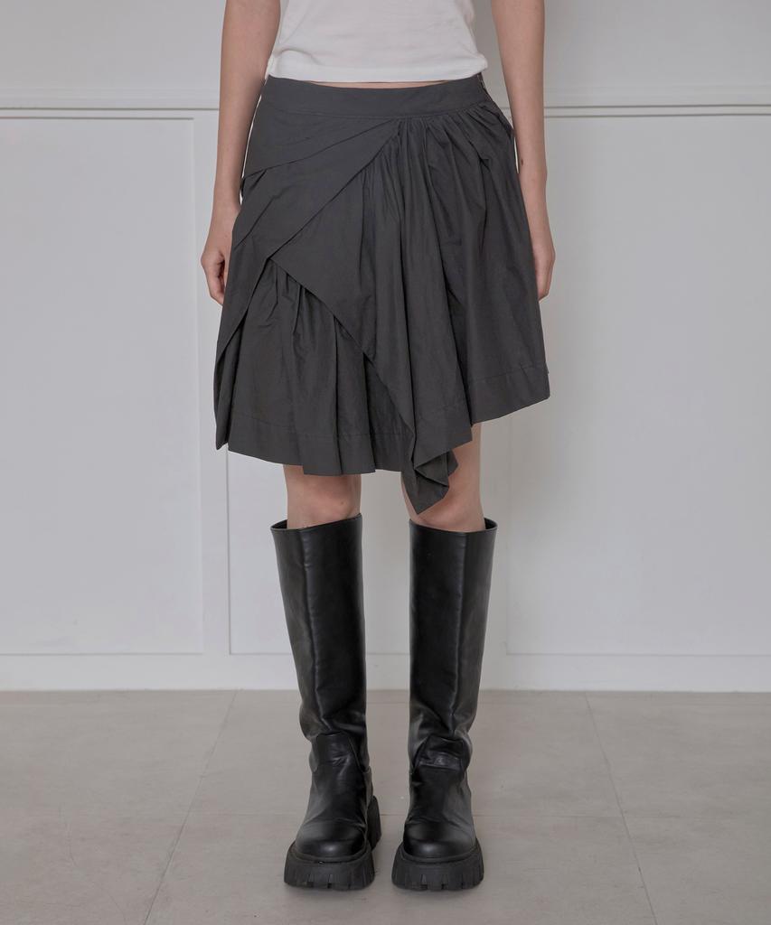 Peulleeoeob Asymmetrical Draped Layered Skirt (Fl-252_Charcoal)
