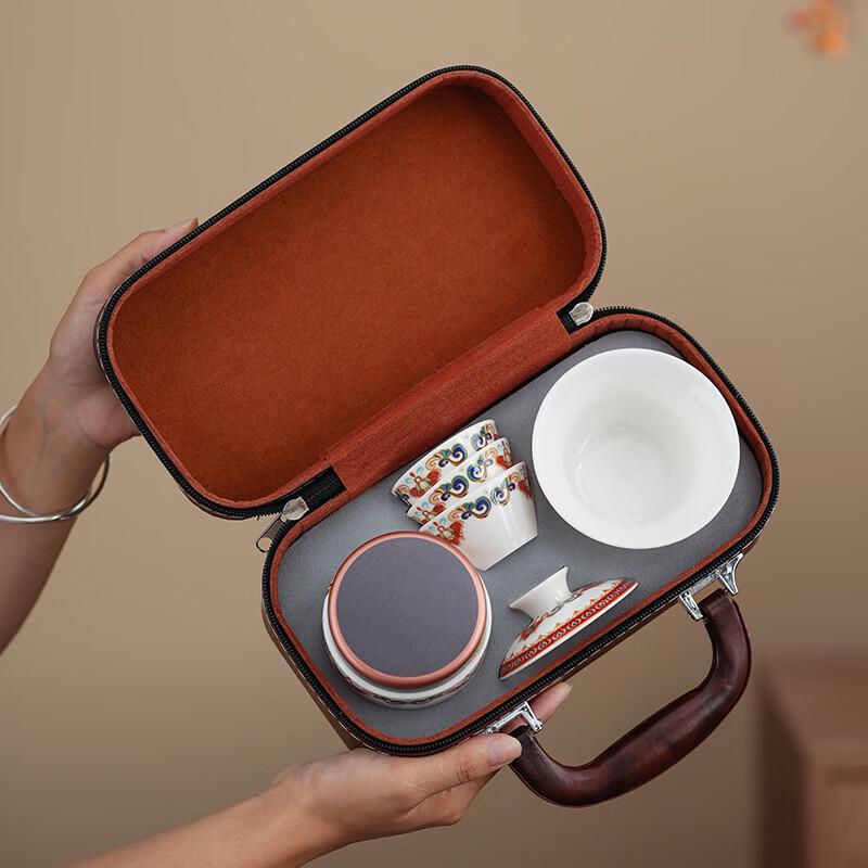 Red Dunhuang Ceramic Gaiwan Tea Set
