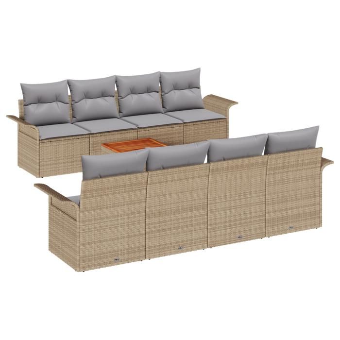 VidaXL Ensemble de canapé de jardin 9 pièces avec coussins Beige Poly Rattan Acacia 3347301