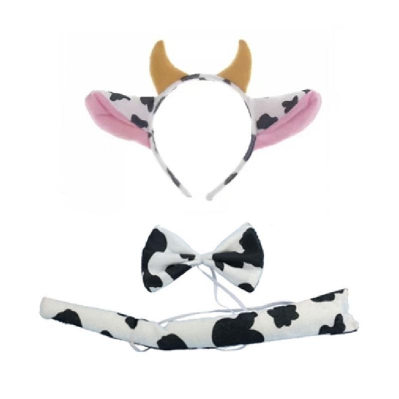 Cow/Foxes Ears Headband Bowtie Cow/Foxes Tail Cow/Foxes Costume Accessories Halloween Cosplay Costumes for Boy Girls