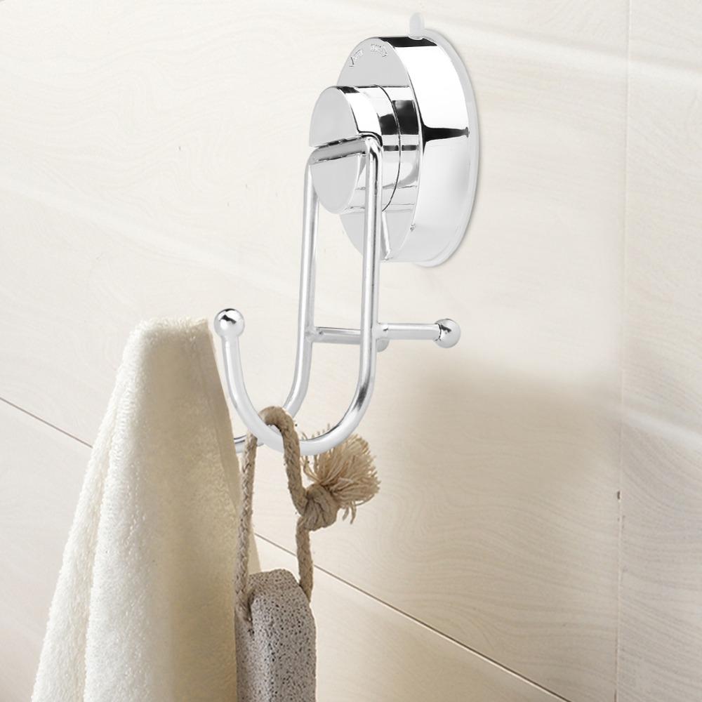 ABS Material Wall Hooks Stainless Steel Double Hanger Hooks Vacuum Suction Hooks For Shower