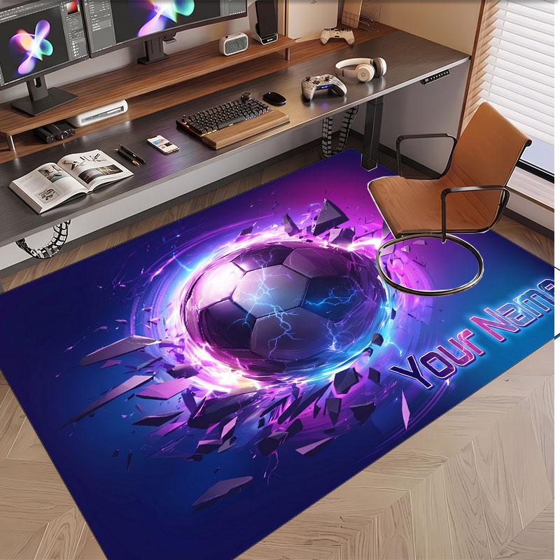 Fußball-Thema Weicher Kristall-Samt Teppich Benutzerdefinierter Name & Text Druck Rutschfester Boden Teppich für Schlafzimmer Wohnzimmer