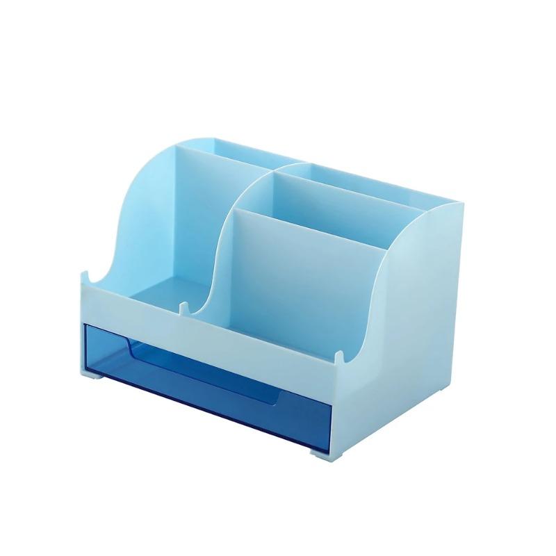 

Настольный ящик для хранения ручек, держатель для канцелярских принадлежностей, косметика, помада, органайзер с ящиком, большой емкости, для хранения мусора, офис, дом синий