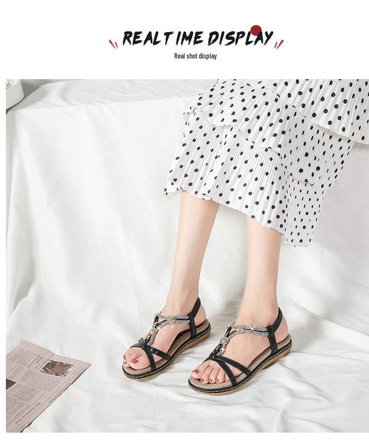 2024 Summer Bohemian Rhinestone Flat Sandals Women's Fashion
