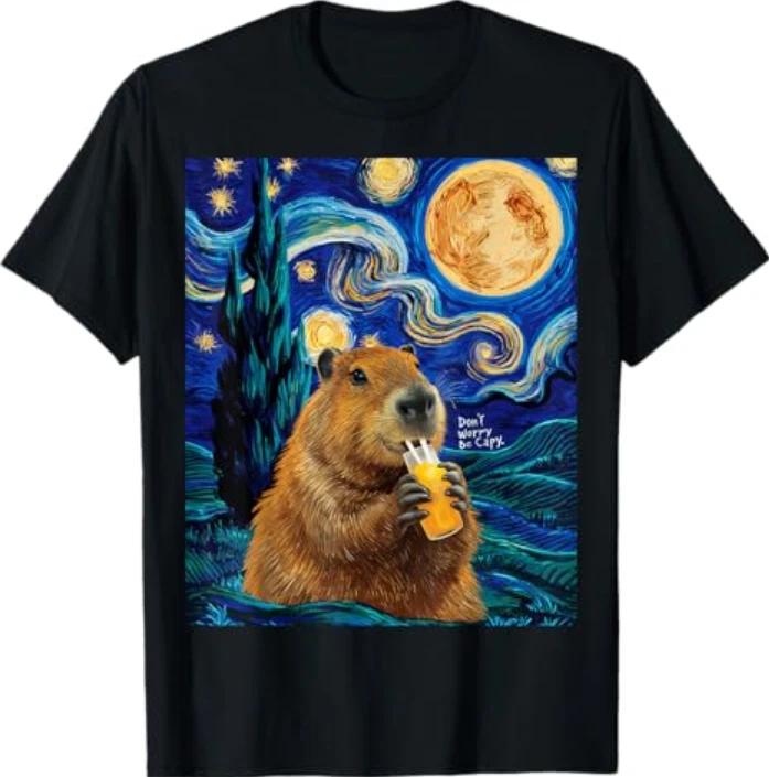 Capybara in Van Gogh Starry Night Don t Worry Be Capy Cappy T-Shirt M