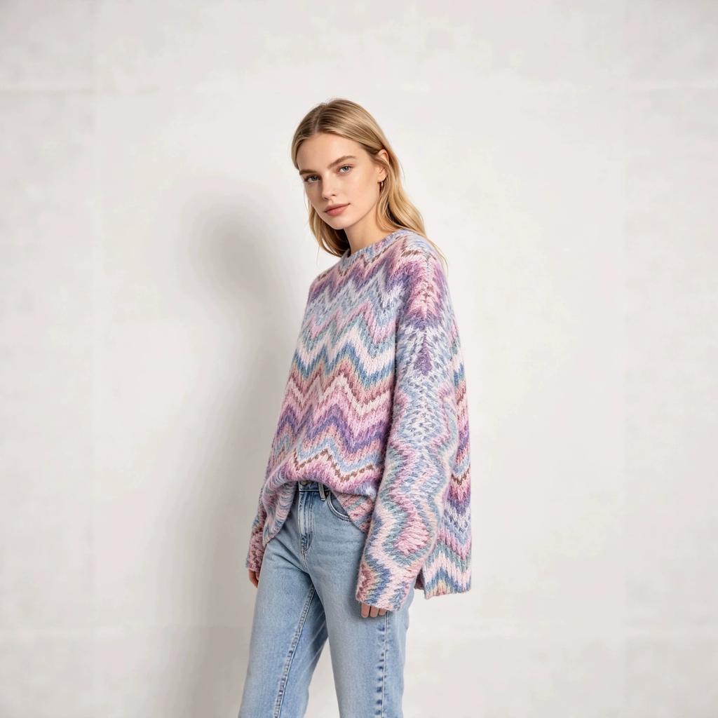 Christmas Sweater 3D Pattern Printed Women's Sweater Pullover Casual Loose Long Sleeve Knitted Crew Neck Top