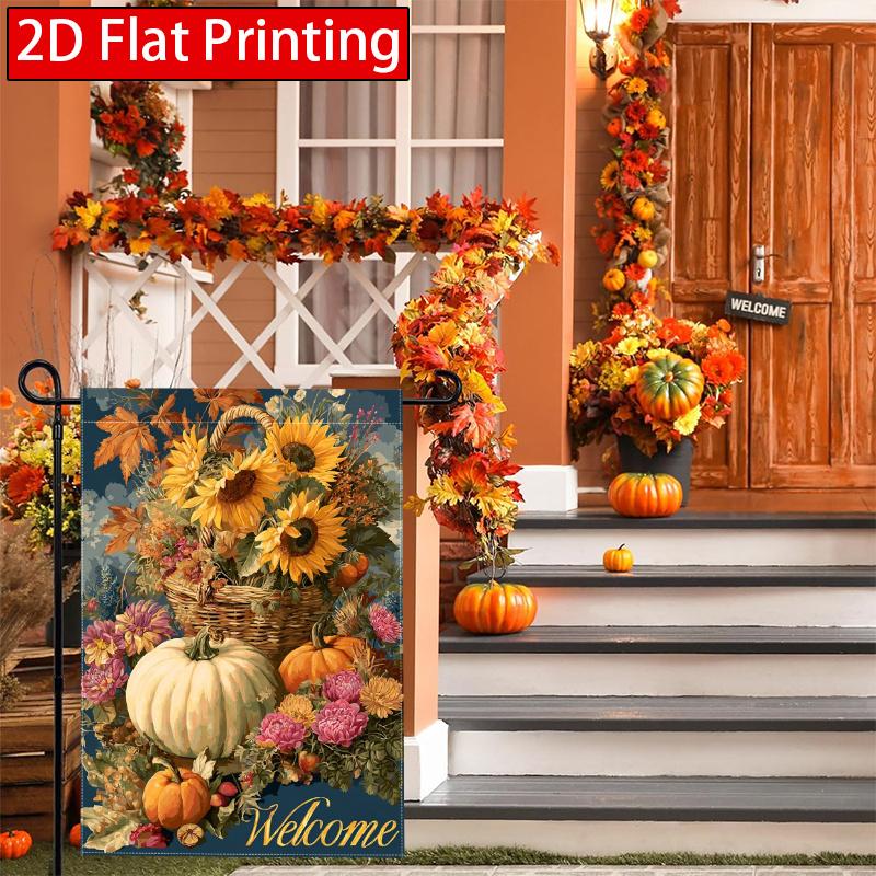 2D Flat - 2D Flat Thanksgiving Autumn Sunflowers Welcome Garden Flag (3) Outdoor Garden Flag Double-Sided Home Decoration Courtyard Decoration Outdoo
