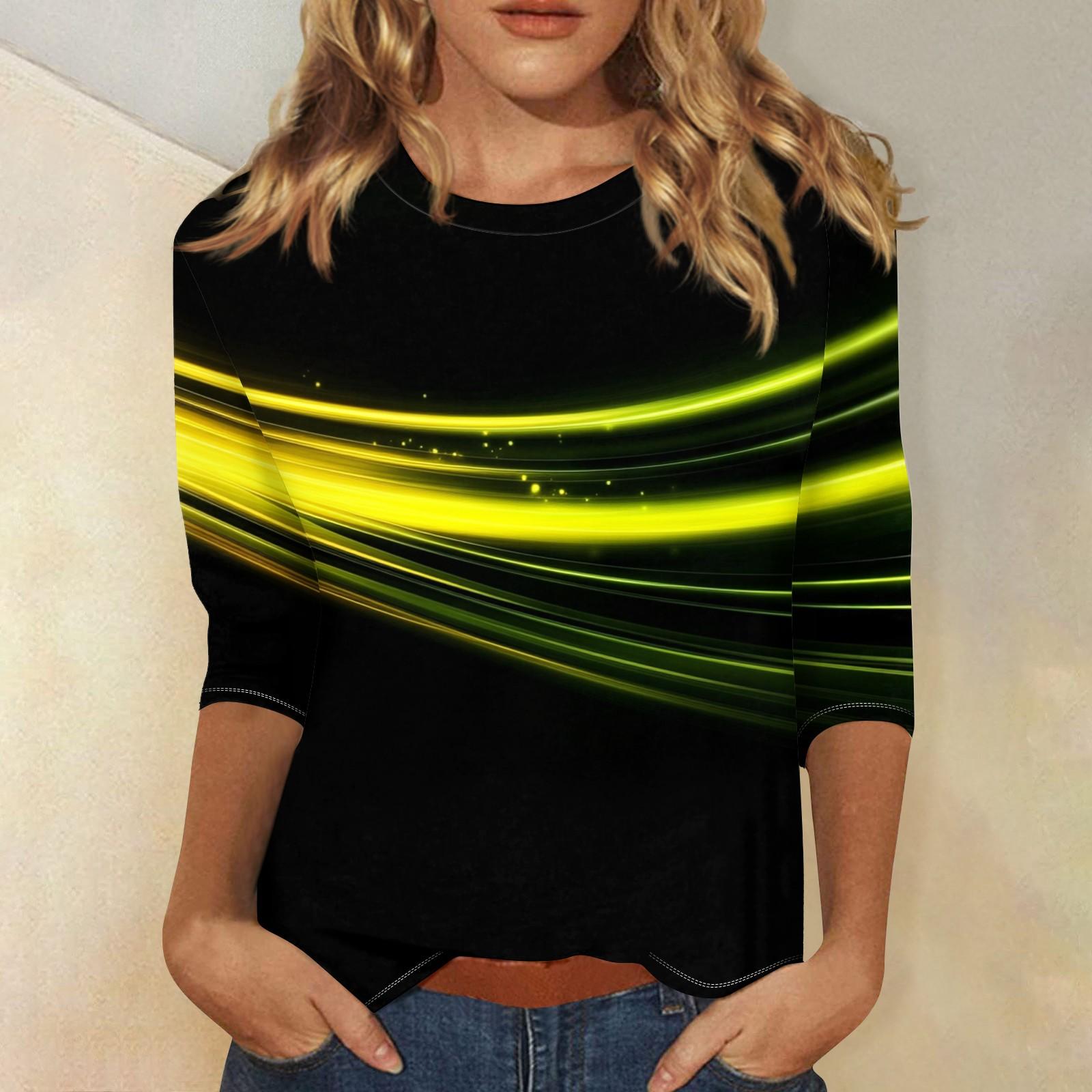 

Женская мода свободный повседневный топ с семью рукавами и круглым вырезом XL шафрановый