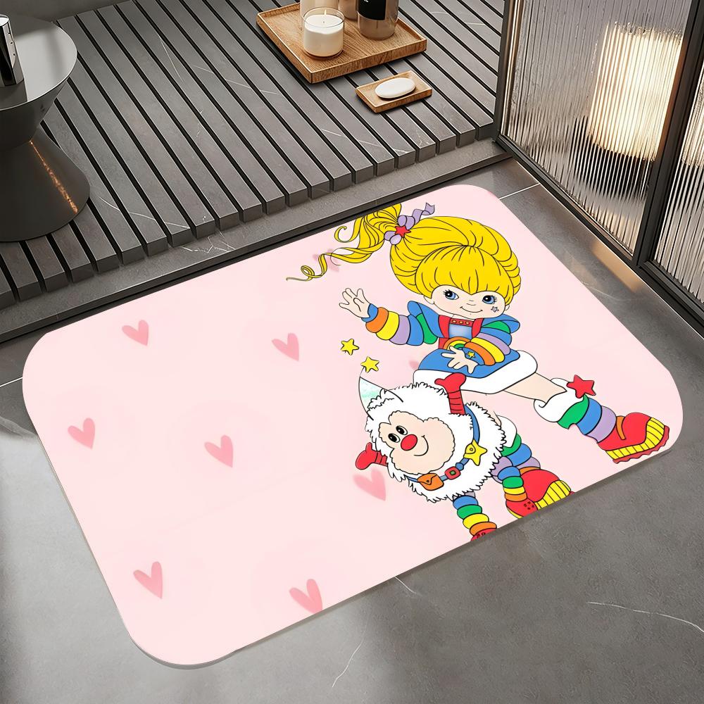 Anime R-Rainbow Brite Floor Mat Diatomite Bath Mat, Quick Dry Absorbent Non-Slip Door Mat