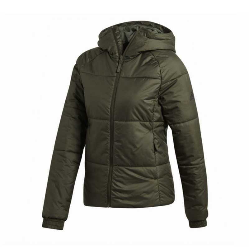 Adidas Logo Sports Casual Hooded Warm Cotton Jacket Women Jacket Dark-Green CY9129