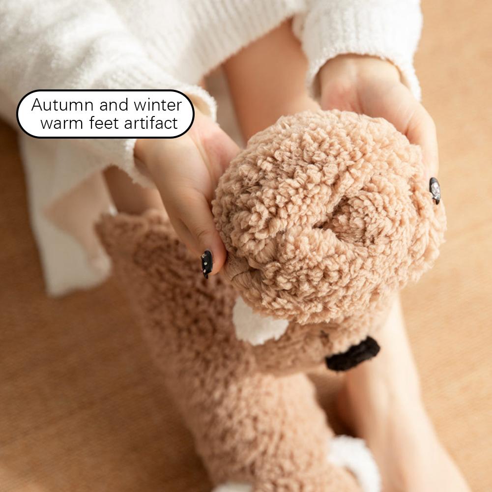Niedliche Hunde Verdickte Winter Flauschige Socken Damen Warme Hauspantoffeln Einfarbige Socken Mädchen Weihnachtsgeschenk Weibliche Schlaf-Bodensocken