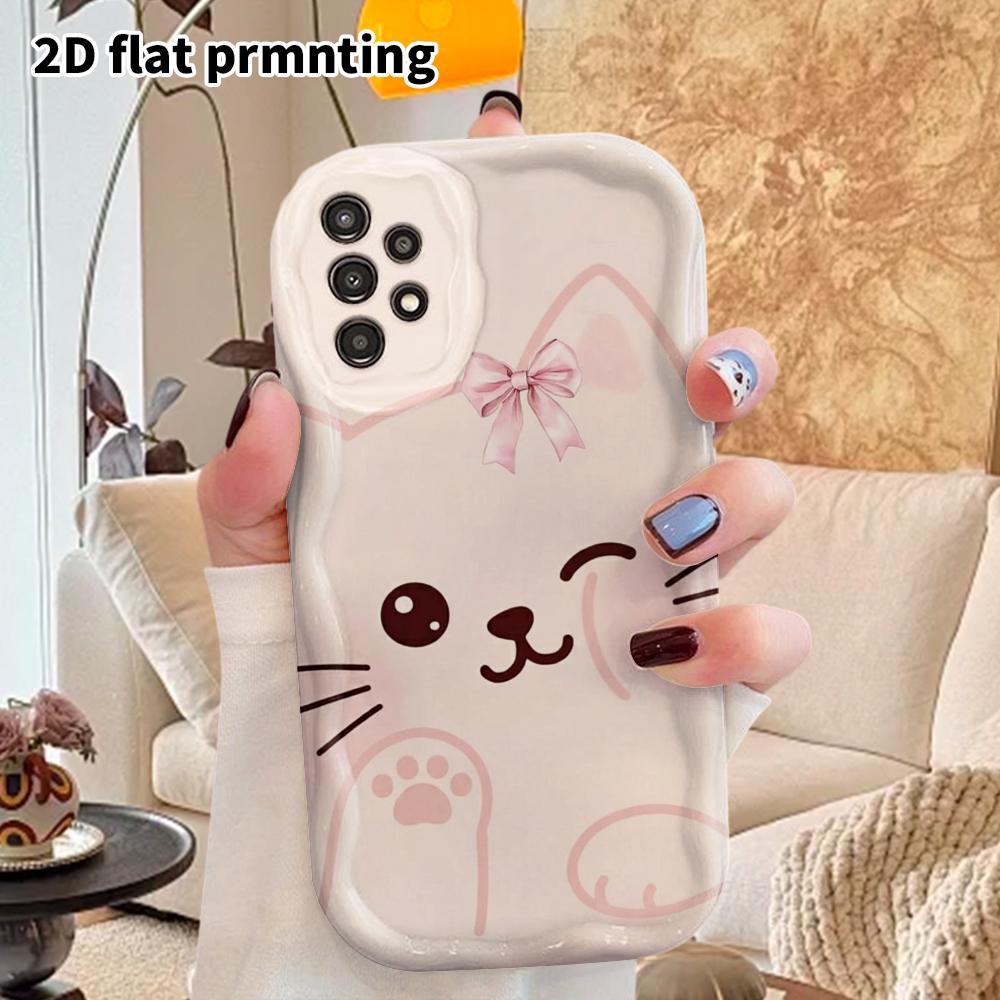 Phone Case: 2D Flat Samsung Galaxy A34 A35 M05 M06 S20 S22 S21 FE Plus 5G Protective Case, Couples Style, Winking Kitten, Christmas and Halloween Gift